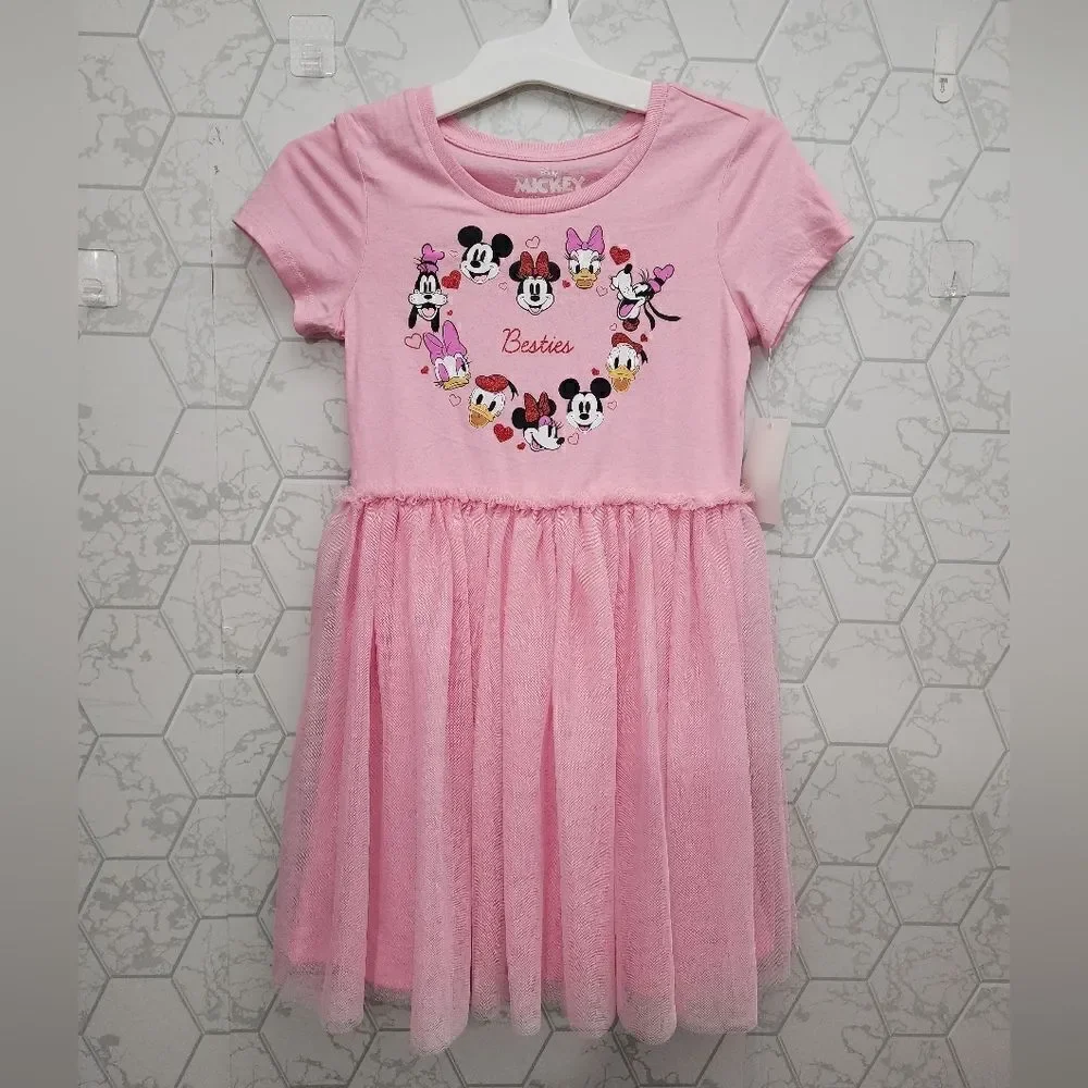 New Disney Minnie Mouse Bestie Valentine's Day Pink Tulle Dress